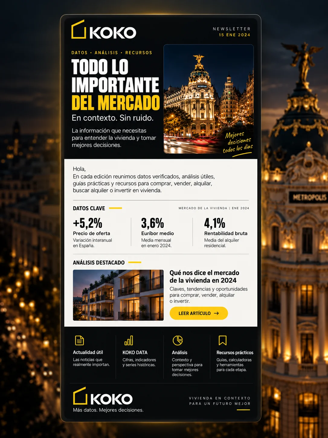 Ejemplo visual de la newsletter KOKO